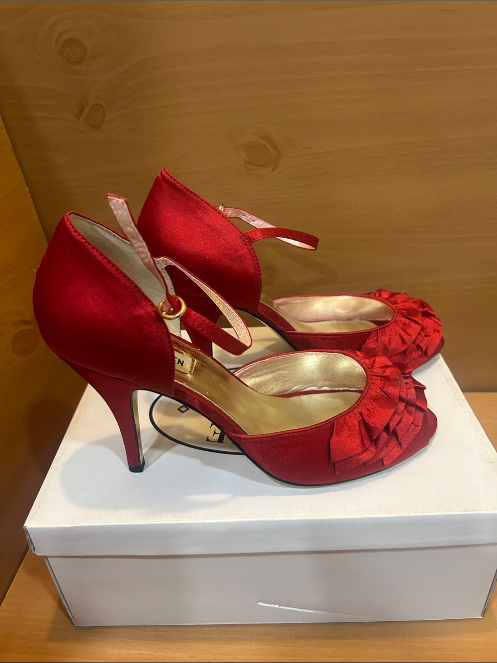 Steve Madden Red Ruffle Peep-Toe Ankle Strap Heels